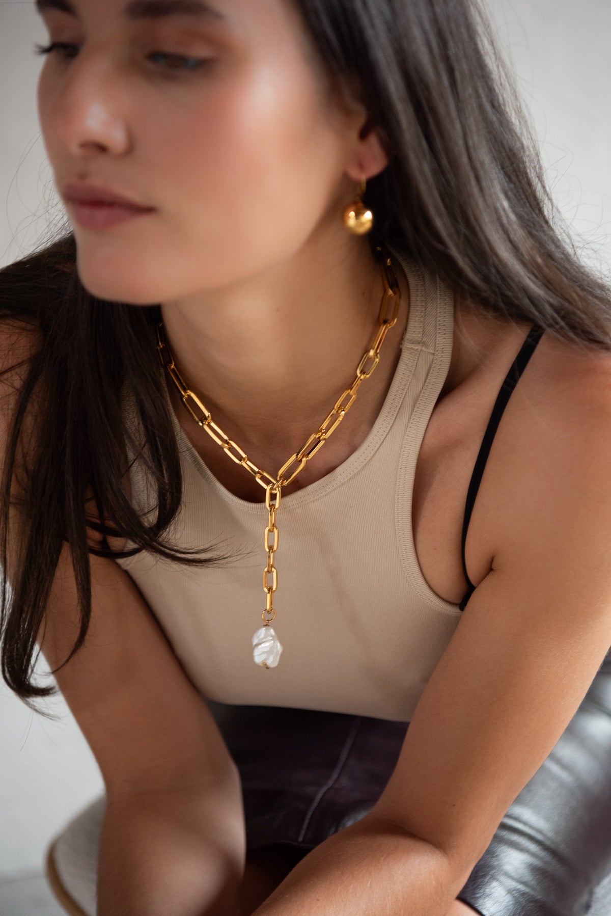 LOHME】Pearl Mix Chain Necklace SV（Pearl Mix Chain Bracelet