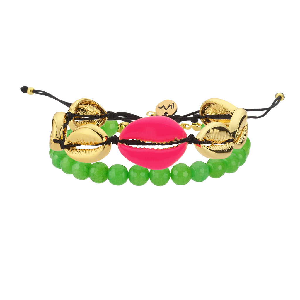 Maisonirem Bracelet Set Biarritz Bracelets Pink Shell Green Beads Combi
