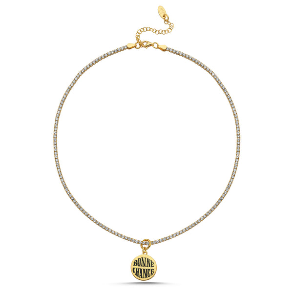 【HYERES LOR】Bonne Chance Silver enamel necklace White M Bonne_Chance_Pendant-Necklaces