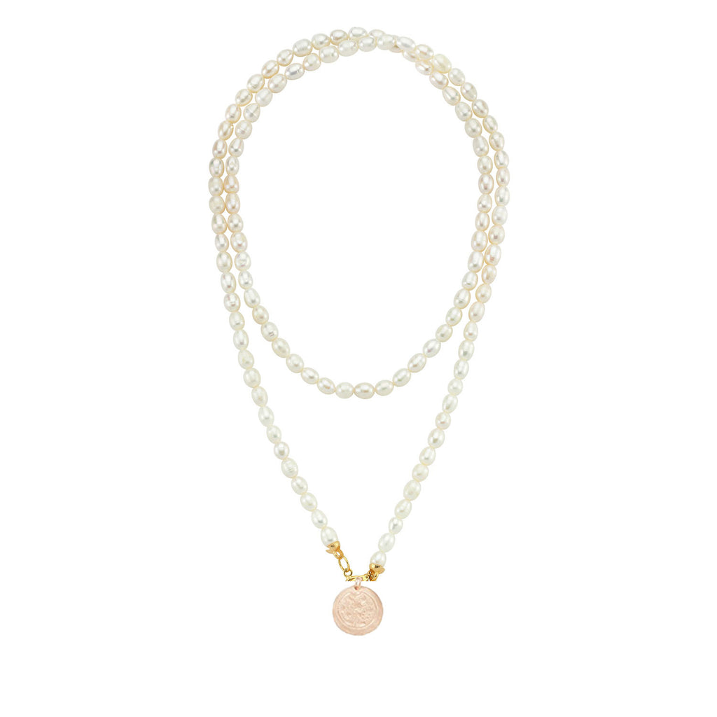Double Pearl Coin Necklace