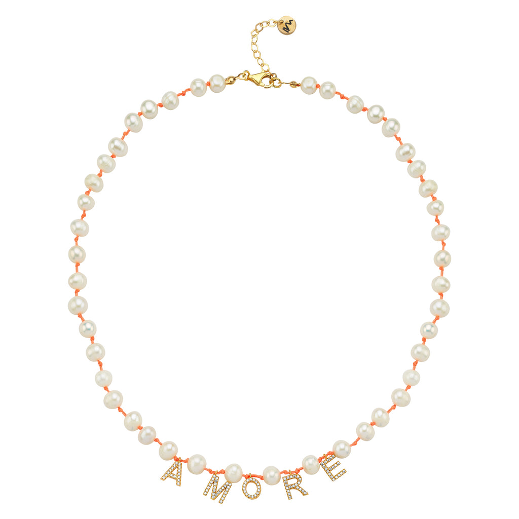 Maisonirem Necklace Pearl Message Necklaces Neon Orange Knot