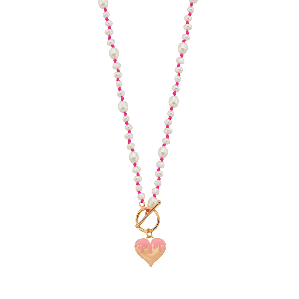 Maisonirem Necklace Rice Pearl Dripping Heart Necklaces Pink