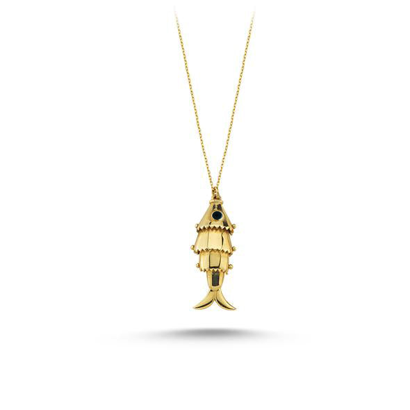 14k solid gold Moving Fish Pendant Necklace