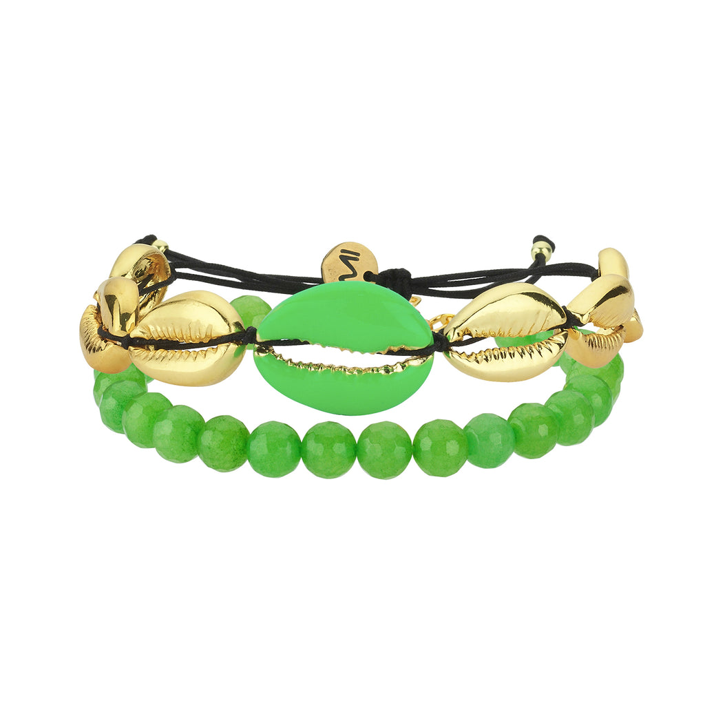 Maisonirem Bracelet Set Biarritz Bracelets Green shell with green beads