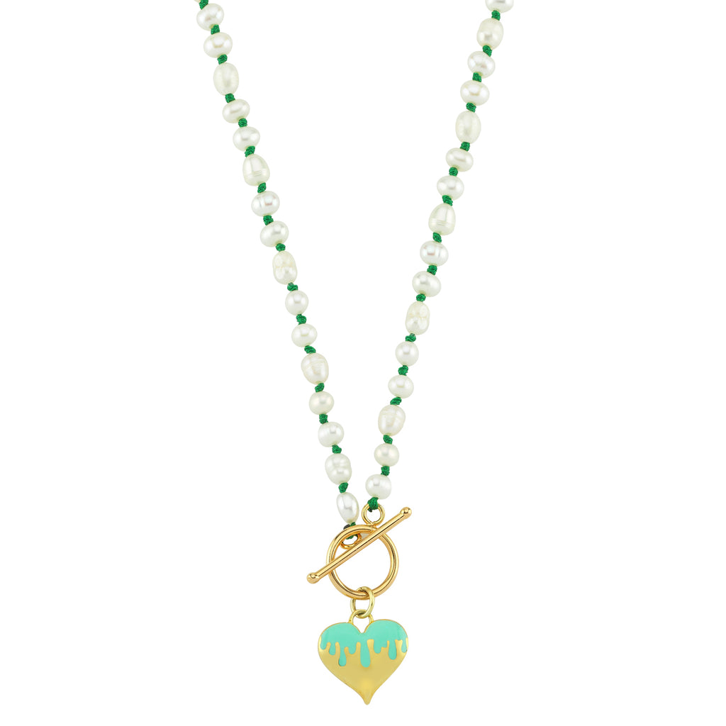 Maisonirem Necklace Rice Pearl Dripping Heart Necklaces Green